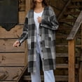 thumbnail image 2 of RXMEKW Plaid Wool Blend Coat With Button Front And Pockets for Women, Longline Cardigan Jacket, Brown, 2 of 6