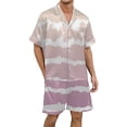 thumbnail image 1 of Men's Gradient Printed Satin Short Sleeve Button Up Pajama Loungewear Set for Comfortable Sleep and Relaxation at Home, 1 of 4