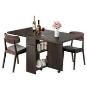 Foldable Drop Leaf Table with Rolling Casters & Storage Shelves, Space Saving Extendable Dining Table for 4, Compact Design for Kitchen & Apartment, Carlo Gray/Iron Gray/Dark Walnut/Light Wood/White
