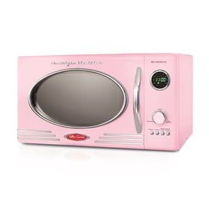Nostalgia Four à micro-ondes de comptoir rétro, 0.9 Cu. Ft. 800-Watts avec LED Affichage numérique, Serrure pour enfant, Intérieur facile à nettoyer, Cu.Ft, Rose