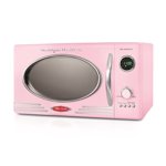 Nostalgia Retro Countertop Microwave Oven, 0.9 Cu. Ft. 800-Watts with LED Digital Display, Child Lock, Easy Clean Interior, Cu.Ft, Pink
