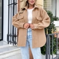 thumbnail image 2 of WEIYLL Fleece Jacket Women Shirt Oversized Button Down Long Shacket Pockets Khaki Fall Coats Size XL, 2 of 7