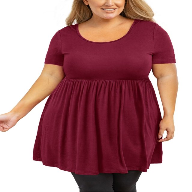 Tunique Grande Taille pour Femmes Manches Courtes Roses Vertes Hauts 3X Col Rond Vêtements Été Fluide Vêtements de Maternité Chemise