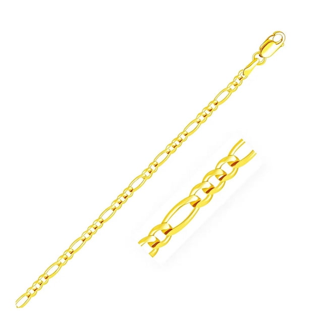 3.1mm 14k Yellow Gold Solid Figaro Bracelet 7 in
