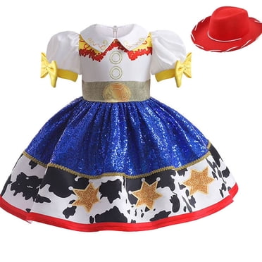 Girls Cowgirl Sequins Dress Halloween Cosplay Outfit with Hat