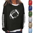 thumbnail image 3 of 2025 Chandails en Molleton Vintage Football Imprimé Basique Surdimensionné Col Rond Longue Tunique Pull Décontracté Manches Longues Gris, 3 of 3