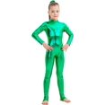 thumbnail image 1 of Girls Shiny Metallic Long Sleeve Unitard Spandex One Piece Wet Look Kid Bodysuit, 1 of 5