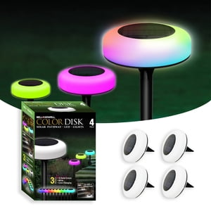 Bell + Howell Disque couleur 4 Pathway solaire Pack LED Lumières avec blanc and Modes de changement de couleur en extérieur