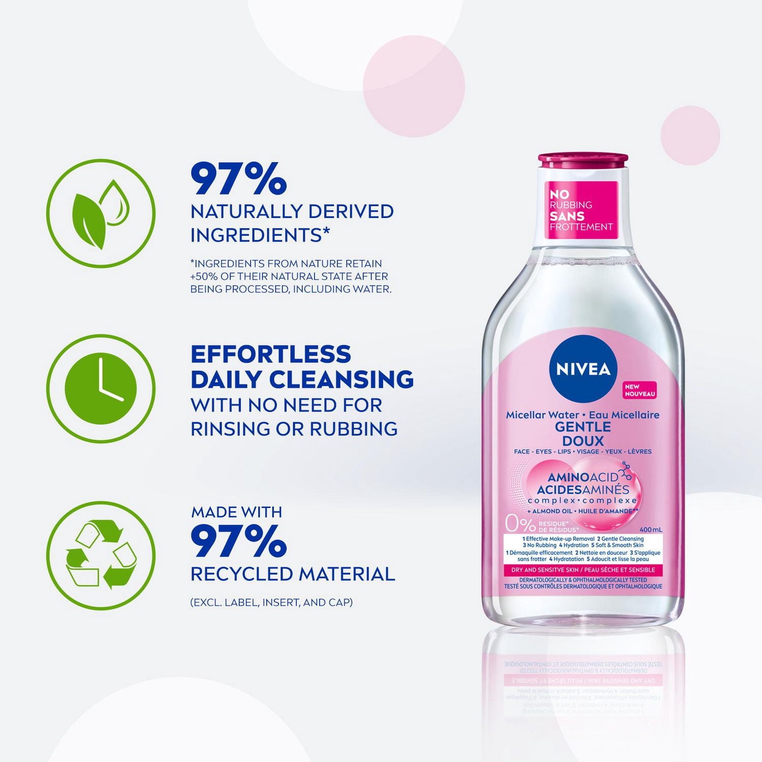 NIVEA Eau micellaire pour peaux sèches et sensibles, nettoyant et démaquillant, 400 ml