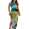 thumbnail image 1 of Robe Longue d'Été pour Femme, Col Rond, Imprimé Teinture sur Nœuds, Coupe Ajustée, Fente Latérale, Découpes, Sans Manches, Robe Moulante, Style D m, 1 of 5