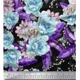 thumbnail image 1 of Soimoi Purple Poly Georgette Fabric Leaves & Floral Decor Fabric Printed BTY 52 Inch Wide, 1 of 3