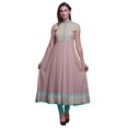 thumbnail image 1 of Bimba Kurti Longue Indienne Rose Aube à Fleurs pour Femmes Tenue de Fête Imprimée Sans Manches Robe Anarkali Kurti Très Grande, 1 of 6