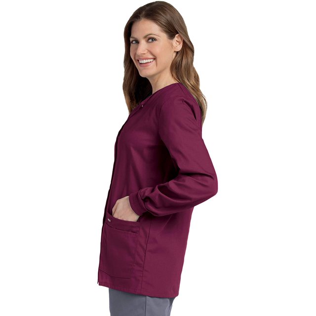 Landau Essentials Veste d'Uniforme à 4 Poches pour Femmes : Coupe Classique et Décontractée, Col Ras du Cou, devant à Boutons-Pression et Poignets en Tricot 7525