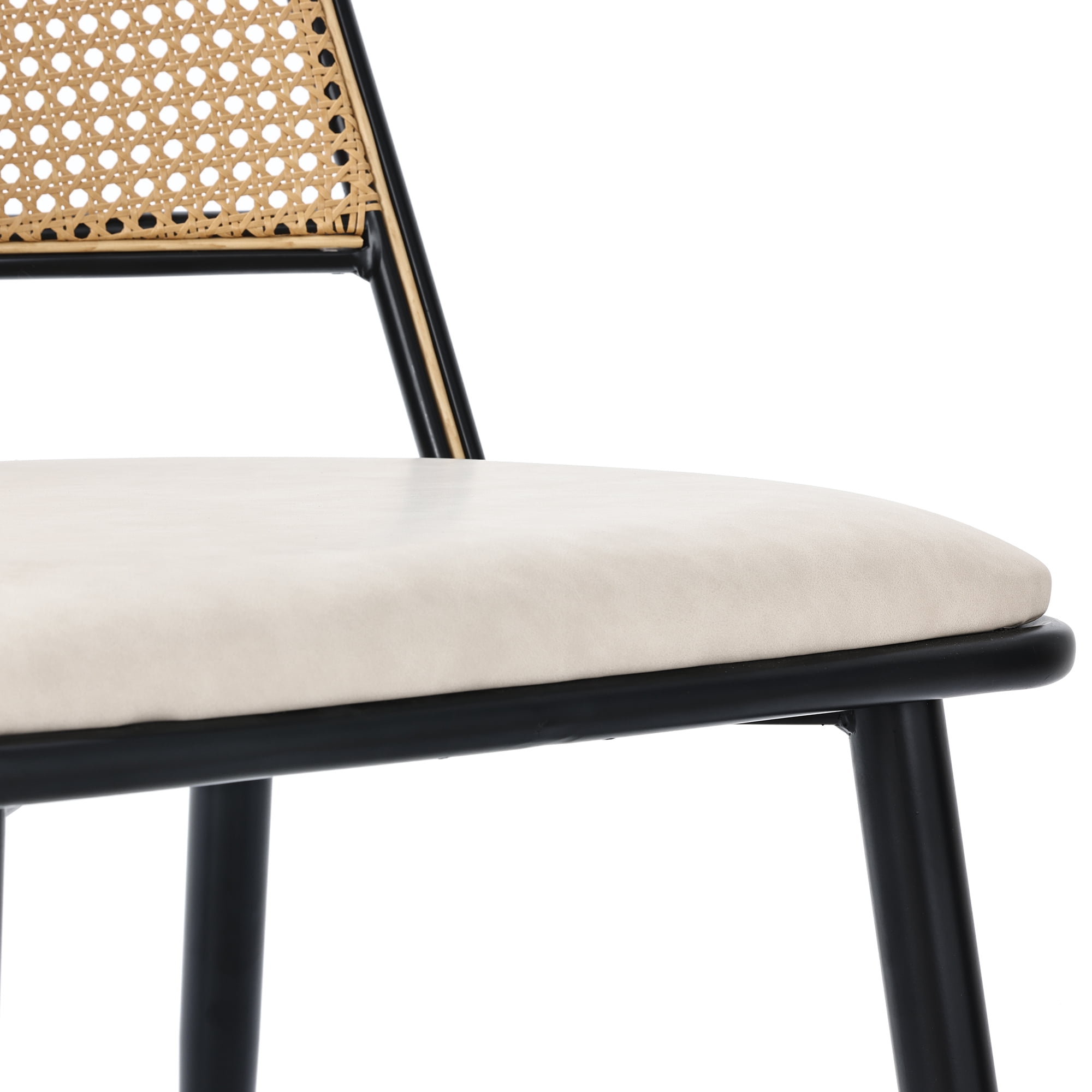 Noble House Chaises de Salle à Manger Modernes Ensemble de 2, Sièges Rembourrés en PU Faciles à Nettoyer avec Dossier en Rotin PE, Noir + Naturel