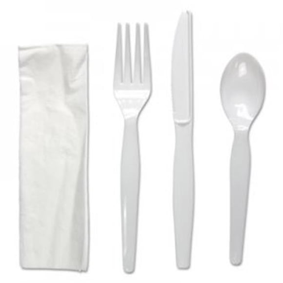 Boardwalk BWKFKTNHWPSWH Four-Piece Utensil Cutlery Kit, Fork & Knife & Napkin & Teaspoon, Heavyweight, White