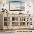 thumbnail image 3 of Kitchen Storage Cabinet, 2 Glass Door Buffet Sideboard with a Large Storage Drawer, Modern Wood Color Coffee Bar Cabinet with Adjustable Shelf for Dining Room, 3 of 9