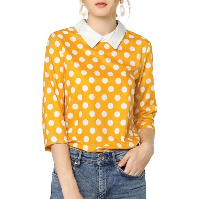 INSPIRE CHIC Chemisier pour Femme à Col Peter Pan Contrastant, Manches 3/4