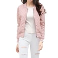thumbnail image 1 of INSPIRE CHIC Blouson Matelassé Bomber à Col Montant à Fermeture à Glissière à Manches Raglan pour Femme TP Rose, 1 of 6