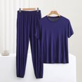 thumbnail image 2 of AherBiu Pyjamas Grande Taille pour Femmes Ensembles 2 Pcs Hauts à Col Ras du Cou Tenues d'Intérieur Ensembles Assortis Pantalons de Pyjama Longs Ensembles de Nuit, 2 of 3