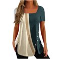 thumbnail image 1 of Birdeem Fashion Womens Casual Printed Square Neck Short Sleeve Buttons Tops Loose Blouses, 1 of 5