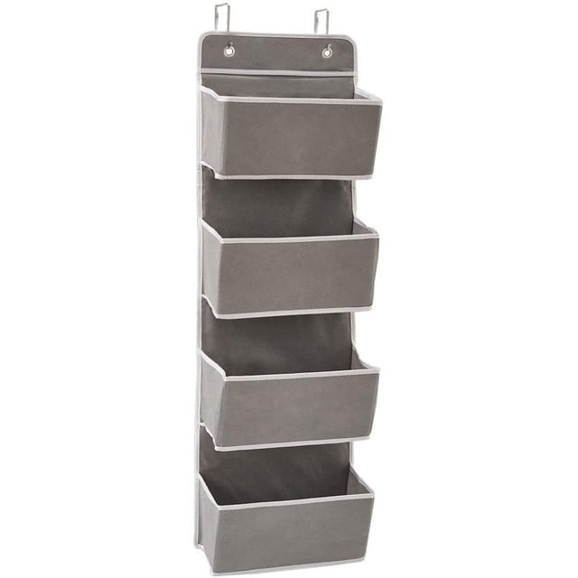 Organisateur Mural Suspendu au design Minimaliste Élégant en Gris, avec Quatre Grandes Poches de Capacité pour Rangement Polyvalent. Fabriqué en Matériau Non Tissé Respirant avec Plaques de Soutien Intégrées pour la Stabilité. Comprend des Crochets Ajustables pour une installation Facile sur les Portes standard.