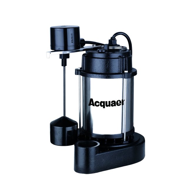 Acquaer Pompe de Puisard Submersible 1/2 HP avec Coque de Moteur en Acier Inoxydable et Base de Pompe en Fonte, Modèle : SUS050-V