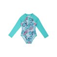 thumbnail image 3 of Kids Girls One Piece Long Sleeves Palm Trees Printed Swimsuit UV Protection Rash Guard Mint Green 12, 3 of 7