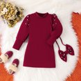 thumbnail image 2 of Penkiiy Robe de Princesse Rouge Hiver Rouge Col Rond Manches Bouffantes Robe Ornée de Perles et Sac Nœud 4-7 Ans 4-5 Ans Rouge, 2 of 8