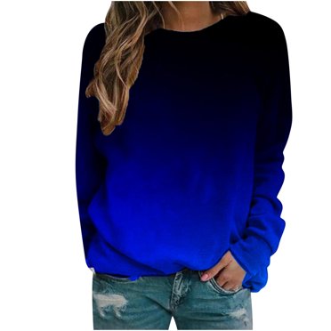 Birdeem Women Long Sleeves Casual Gradient Printing Crewneck Pullover Sweatshirt Tunic Tops