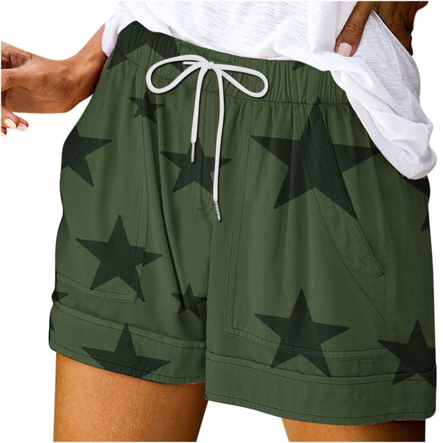 Plebaso Women's Summer Casual Shorts Printed Drawstring Shorts Lightweight Beach Shorts with Pockets
