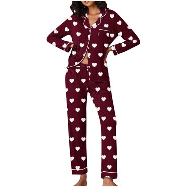 TopLLC Ensembles de Pyjama Ensembles de Détente pour Femmes,Pyjamas de Nuit pour Femmes Ensemble-Cadeau de Pyjama de la Saint-Valentin pour Femmes Imprimé de Cœurs Pyjama à Manches Longues Tenue de Détente Ensemble de Pjs Vêtements de Nuit Ensembles de Pyjama