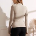 thumbnail image 4 of Penkiiy Women's Long Sleeve Stretch Slim Fitted Ribbed T-Shirt Blouse Cut Out Solid Basic Tops L Beige, 4 of 8