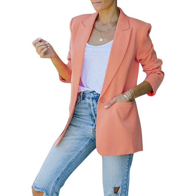 Women Casual Shacket Lapel Blazer Jacket Work Open Front Blazer Jacket Solid Color Business Suit with Pockets
