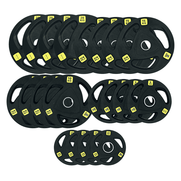 HAJEX Olympic Rubber Tri-Grip Plates Set 2 inch - 462LB Set - ( 5.5LB, 11LB, 22LB, 33LB, & 44LB)