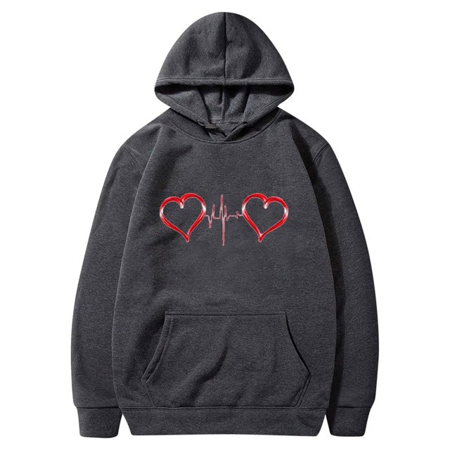 Birdeem Mode Saint-Valentin Couple Imprimé à Capuche Mode Polaire Poche Chandail Manteau