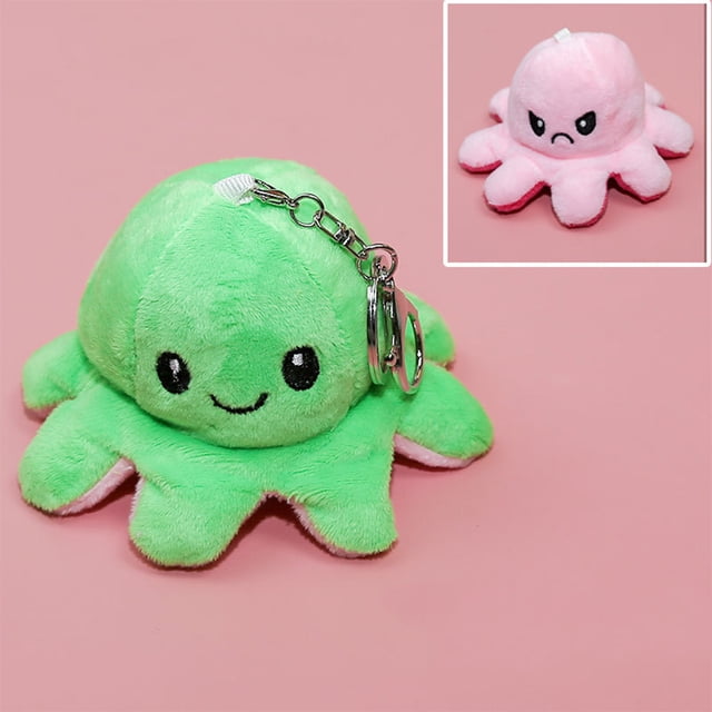 Qiaoxi Pendentif en Peluche Pieuvre Réversible, Expression Double Face, Porte-Clés Pieuvre à Retourner, Jouet Poupée