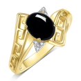thumbnail image 3 of RYLOS Bagues pour Femmes Bague de Créateur en Or Jaune 14K à Clé Grecque Bague avec Pierre Précieuse 9x7 mm et Diamant Cabochon d'Octobre Onyx Bijoux Taille 10, 3 of 7