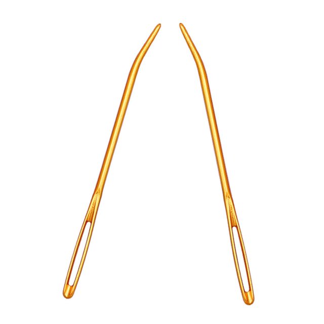 2pcs Aluminium Large-eye Bent Tip Tapestry Darning Needles Knitting Golden