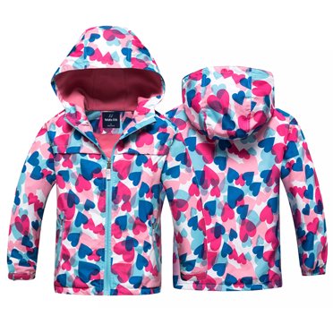 KYAIGUO Toddler Girls Autumn Zip Raincoat Jacket Kids Lightweight Hooded Windbreakers Floral Outdoor Waterproof Windbreaker Fashion Prints Casual Outwears 3-12Y