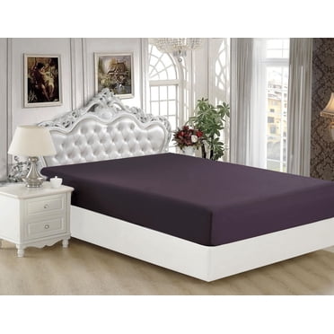 Marina Decoration Ultra Soft Silky Deep Pocket Solid Rayon from Bamboo All Season Bedding Solid Bamboo Fitted Sheet, Eggplant Color