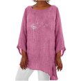 thumbnail image 2 of SMihono Hauts pour Femmes Été Chic Décontracté Hauts pour Femmes Brodés Col Rond Coton Lin Grandes Manches Courtes Hauts T-Shirt Oversize pour Femmes, 2 of 8