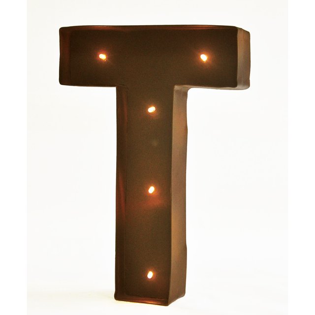 Rustic Vintage 11" Decorative LED Light Glow Letters - Letter T