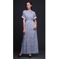 thumbnail image 4 of Bimba Rayon European Ash Seeds Leaves Smocked Waist Printed Gown Maxi Side Slit LadiesDress-Small, 4 of 6