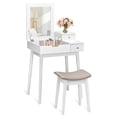 thumbnail image 1 of Costway Vanity Dressing Table Set Flip Mirror Desk Furniture Stool W/ 2 Drawer White, 1 of 10
