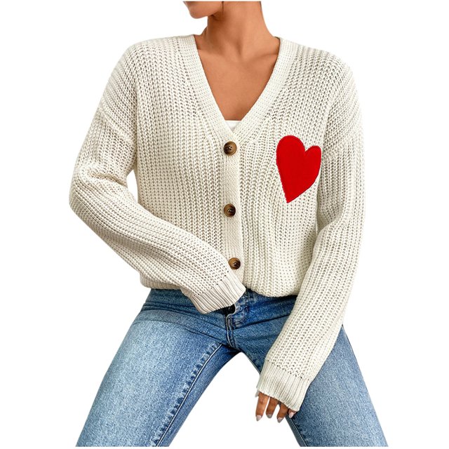 FAIWAD Women's Graphic Embroidery Cardigan Sweaters Long Sleeve Loose Open Front Knit Crop Sweater