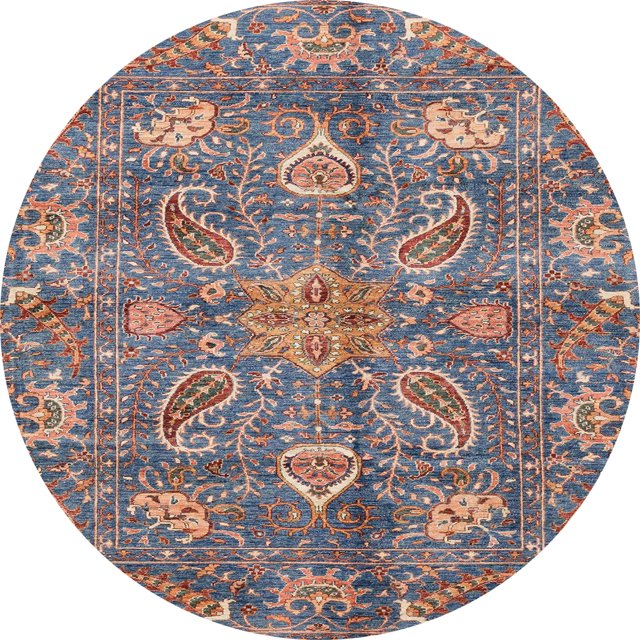 Ahgly Company Indoor Round Abstract Rosy Purple Oriental Area Rugs, 7' Round