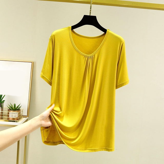 Weiqiqre T-Shirt à Col Rond pour Femme à Manches Courtes Ajusté T-Shirt Mince Uni Haut de Pyjama Pyjama à Manches Courtes