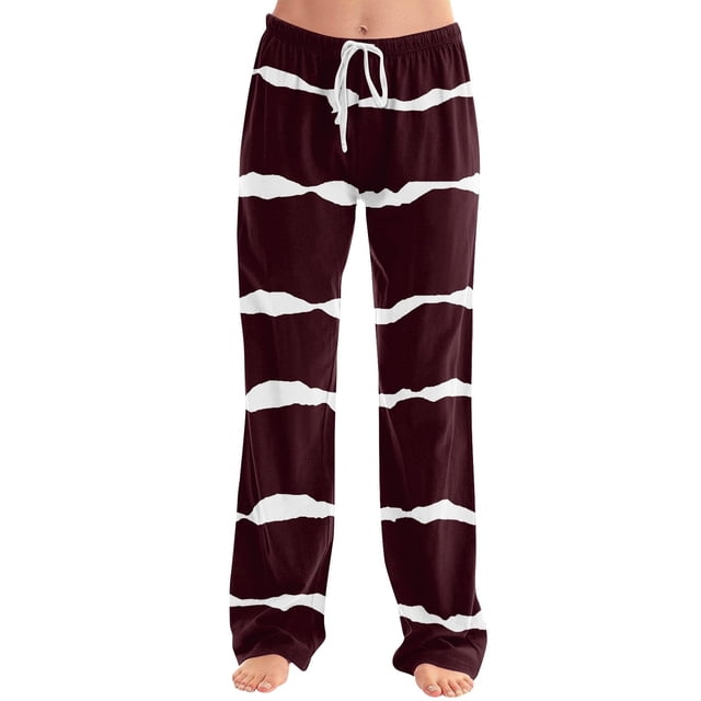 fatyb Lounge Pants for Women Printed Pajama Pants with Drawstring Womens Comfortable Wide Leg Pants