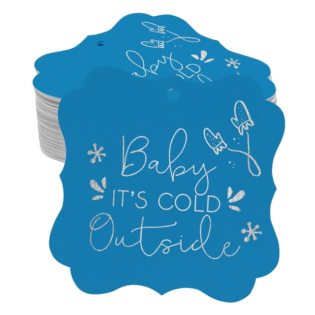 Inkdotpot Pack Of 100 Real Silver Foil Bracket Shape Paper Tags Baby It's Cold Outside Baby Shower Favor Hang Tags