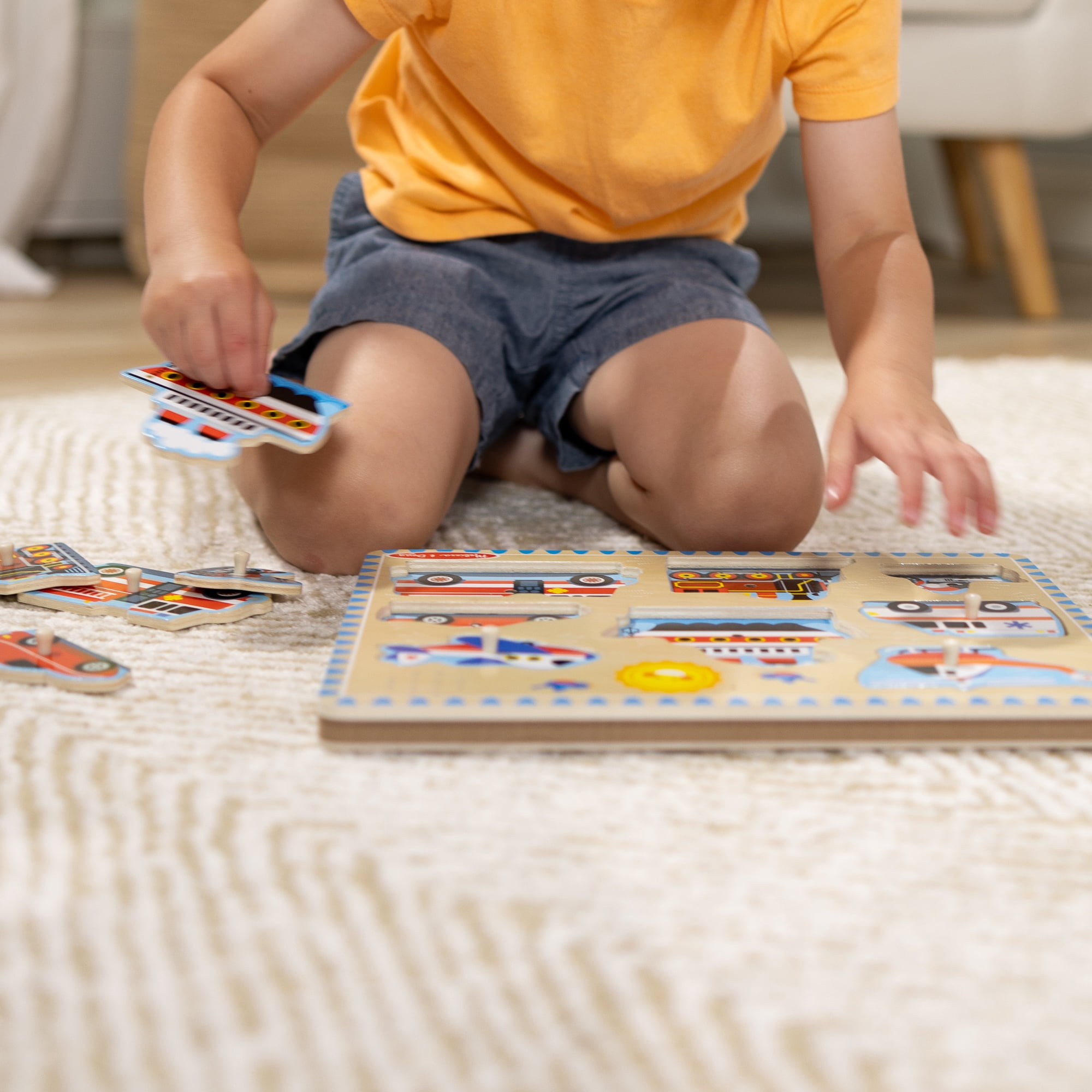 Melissa & Doug Véhicule Puzzle sonore - Puzzle en bois avec effets sonores activés par la lumière (8 pièces)